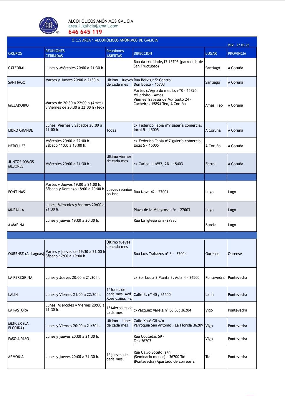 Grupos Alcohólicos Anónimos Galicia
